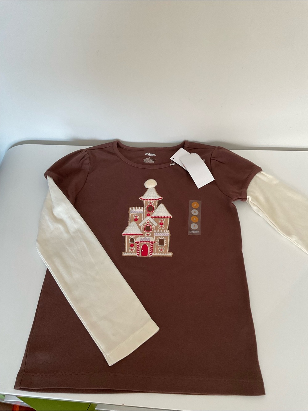 Gymboree Kids Layered Long Sleeve Top - Brown & Cream Size 8 (NWT)